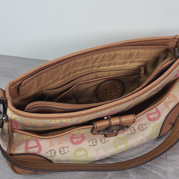 Etienne Aigner Shoulder Bag Pastel Horseshoe Logo Tan Silver Hardware Y2K - Picture 4 of 6